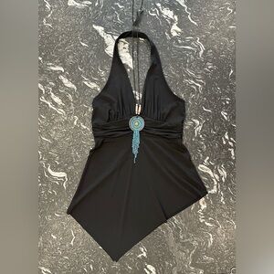 Vintage Y2K Simply Irresistible Halter V-Neck Top Asymmetrical Hemline SZ Large